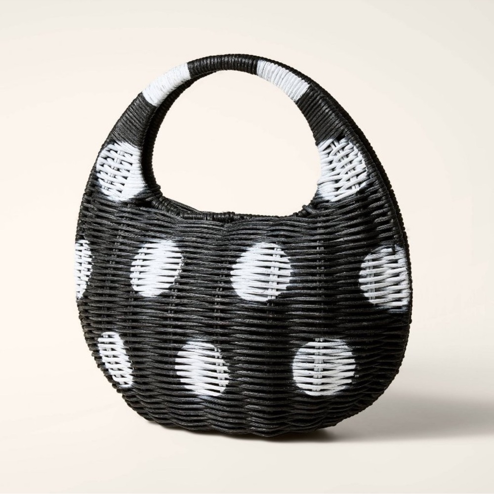 NWT ♠️ Kate Spade Target Polka Dot Wicker Crescent Bag Black and White Handbag